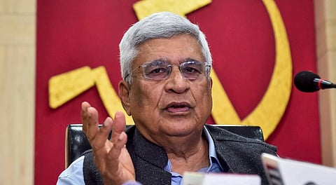 CPI(M) leader Prakash Karat addresses the media after the party's central committee meeting, in Kolkata, Sunday, Jan. 19, 2025. 