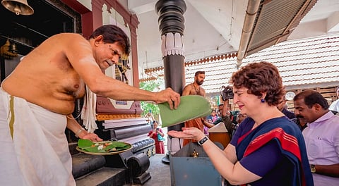 Congress General Secretary & Wayanad MP Priyanka Gandhi visits the Sree Seetha Devi Lava Kusa Temple in Pulpally, Wayanad  on Thursday, March 27, 2025.