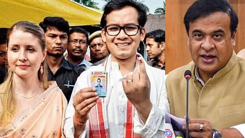Assam Chief Minister Himanta Biswa Sarma (R) Congress MP Gaurav Gogoi's wife Elizabeth  (L)