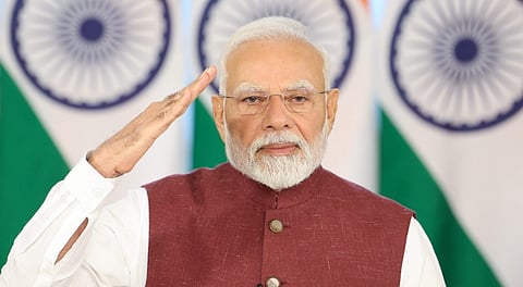 In this image via PMO, Prime Minister Narendra Modi addresses the Nation, Monday, May 12, 2025.