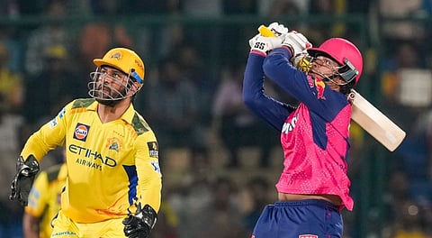 RR's Vaibhav Suryavanshi plays a shot during the IPL 2025 cricket match between Chennai Super Kings and Rajasthan Royals at the Arun Jaitley Stadium, in New Delhi, Tuesday, May 20, 2025. 
