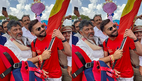 D K Shivakumar receives RCB team at HAL airport