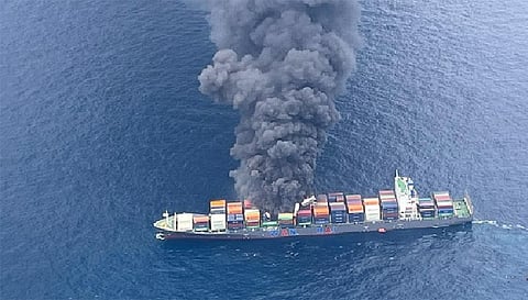 Dangerous cargo on fire-hit ship off Kerala coast