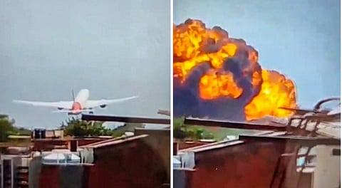 London bound Air India plane crashes moments after taking off from Ahmedabad airport, Thursday, June 12, 2025.
