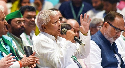 RJD chief Lalu Prasad speaks during the National Council Meeting of Rashtriya Janata Dal (RJD), in Patna, Saturday, July 5, 2025.