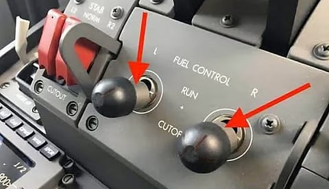 Boeing aircraft fuel control switches.