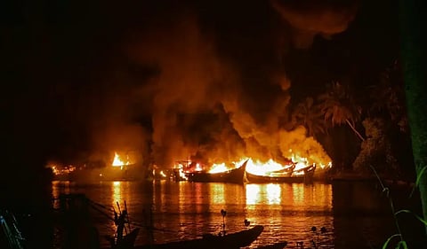 Massive fire destroys 10 fishing boats in Kerala's Kollam