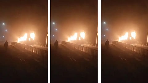 Bus catches fire