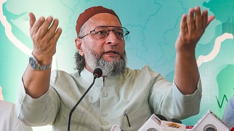 AIMIM President Asaduddin Owaisi addresses a press conference, in Kolkata, Wednesday, March 25, 2026. 