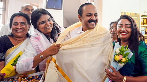 Mahila Congress workers honour V D Satheesan, Congress's Kerala CM candidate.