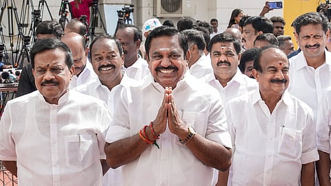 AIADMK MLAs-elect arrive at the Tamil Nadu Legislative Assembly to take oath of office, in Chennai, Monday, May 11, 2026. 