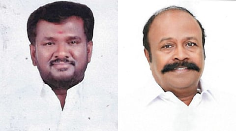 TVK MLA R Srinivasa Sethupathi (L) and K R Periyakaruppan (R)
