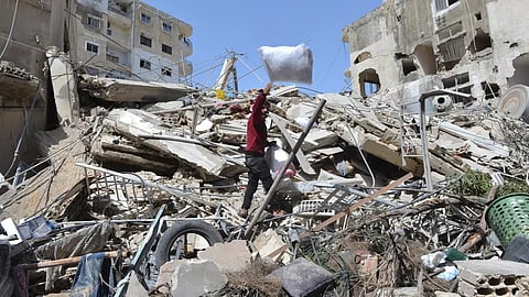 Rubble of a building destroyed in an Israeli airstrike in the southern village of Maarakeh, Lebanon.