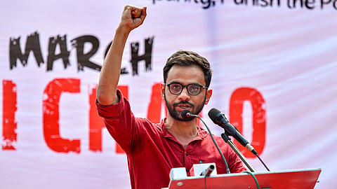 Umar Khalid is seen speaking at a demonstration at Jantar Mantar in New Delhi, in this file image dated March 3, 2020.
