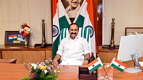 Newly sworn-in Kerala Chief Minister VD Satheesan takes charge at his office in the state secretariat, in Thiruvananthapuram, Monday, May 18, 2026.