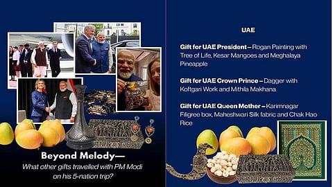 Muga silk stole for Italy PM, Ladakhi stole for Sweden PM, Kesar mangoes for UAE prez