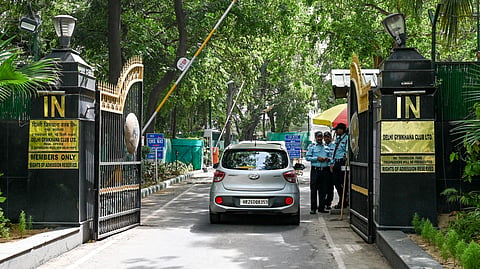 A car is seen entering the Delhi Gymkhana Club, in New Delhi, Saturday, May 23, 2026. The Centre has asked Gymkhana Club in Lutyens' Delhi to hand over the premises by June 5, citing that the 27.3-acre plot was required for "strengthening and securing defence infrastructure".