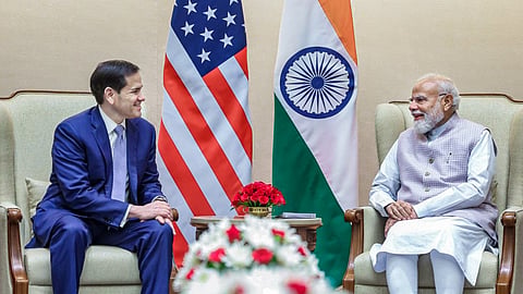 Prime Minister Narendra Modi with US Secretary of State Marco Rubio during a meeting, in New Delhi on May 23, 2026.