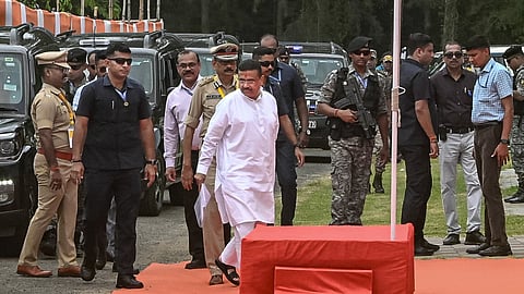 West Bengal Chief Minister Suvendu Adhikari arrives for an administrative coordination meeting, in Kalyani, Nadia district of West Bengal, Tuesday, May 26, 2026.