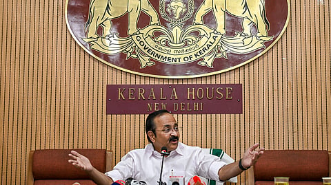 Kerala Chief Minister VD Satheesan addresses a press conference at Kerala House, in New Delhi, Tuesday, May 26, 2026.