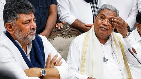 Congress leader Siddaramaiah during a press conference after resigning from the post of Karnataka Chief Minister, in Bengaluru, Thursday, May 28, 2026. State Deputy CM DK Shivakumar also seen. 