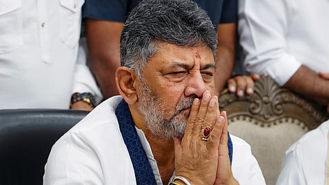 Karnataka Deputy Chief Minister DK Shivakumar during a press conference where Chief Minister Siddaramaiah announced his resignation, in Bengaluru, Thursday, May 28, 2026.