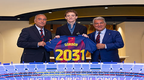 England forward Anthony Gordon joined Barcelona on a five-year contact on Friday 