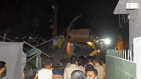 Rescue operation underway after a five-storey building collapsed near Saket Metro station area, in New Delhi, Saturday, May 30, 2026. 