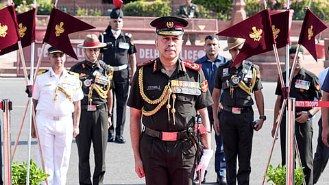 Lt Gen NS Raja Subramani arrives to inspect a Tri-Services Guard of Honour during a ceremony marking his assumption of charge as the new Chief of Defence Staff (CDS), in New Delhi, Sunday, May 31, 2026.