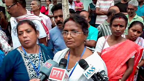 BJP candidate from Panihati constituency, and the mother of the RG Kar victim, Ratna Debnath, speaks to the media during the second and final phase of the West Bengal Assembly elections, in North 24 Parganas, Wednesday, April 29, 2026. 