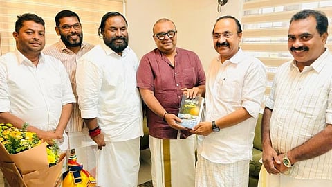 BDJS president Thushar Vellappally calling on Chief Minister V.D. Satheesan at his house in Desom, Aluva.