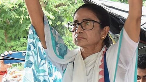 TMC supremo Mamata Banerjee during a sit-in protest against the alleged attacks on party leaders and workers, in Kolkata on June 2, 2026.