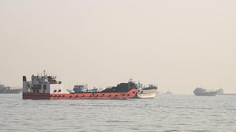 Vessels anchored in the Strait of Hormuz, as seen from Musandam, Oman, June 10, 2026.