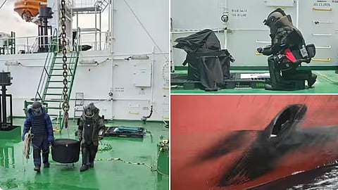 Various stages of the missile recovery operation.