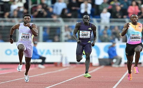 Noah Lyles runs a world-best 14.67 seconds to win the 150 meters at Golden Spike mee