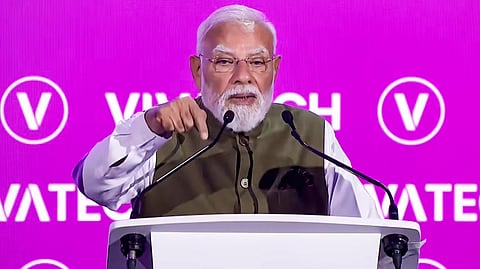 In this screengrab from a video posted on June 18, 2026, Prime Minister Narendra Modi addresses the VivaTech 2026, in Paris, France.