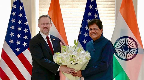 Union Commerce and Industry Minister Piyush Goyal with United States Trade Representative Jamieson Greer during a meeting, in New Delhi on June 23, 2026.