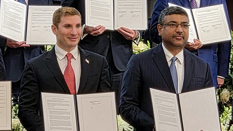 Secretary, Ministry of Electronics and Information Technology S Krishnan, right, and US Under Secretary of State Jacob Helberg at the second Pax Silica Summit, in Washington, DC, USA, Thursday, June 25, 2026.
