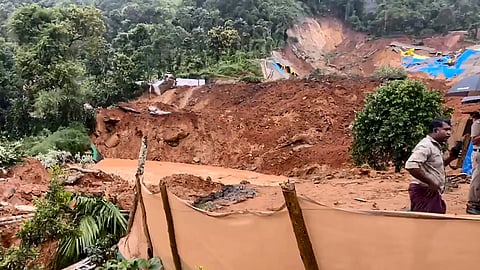 Rescue operation underway after a landslide at Kalladi, near Meppadi tunnel project in Wayanad, Kerala, Tuesday, July 7, 2026.