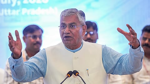 Joint Parliamentary Committee (JPC) Chairman P.P. Chaudhary addresses a press conference on the 'One Nation, One Election' initiative, in Lucknow, Uttar Pradesh, Wednesday, July 15, 2026.