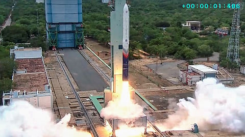 Vikram-1 Test Flight-1 (Mission Aagaman), India's first private orbital rocket launch, lifts off from the Satish Dhawan Space Centre, in Sriharikota, Andhra Pradesh, Saturday, July 18, 2026.