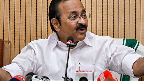 Kerala Chief Minister VD Satheesan addresses a press conference at Kerala House, in New Delhi, Tuesday, May 26, 2026.