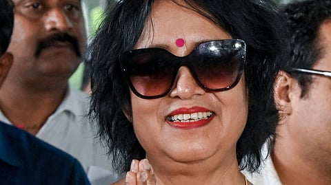 Exiled Bangladeshi author Taslima Nasreen returns after nearly 19 years ahead of a literary event, at Netaji Subhas Chandra Bose International Airport, in Kolkata, West Bengal, Friday, July 31, 2026.