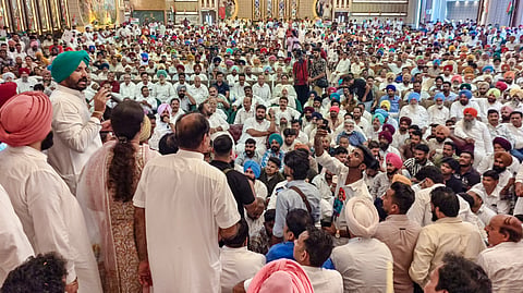 Punjab Pradesh Congress Committee President and party MP Amarinder Singh Raja Warring addresses the gathering during the launch of booth level mass mobilisation programme 'Har Booth Mazboot' ahead of the state Assembly elections, in Patiala district, Saturday, Aug. 1, 2026.