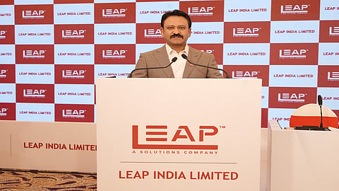 Mr. Sunu Mathew, Founder & Managing Director, Leap India Ltd at the IPO press conference in Mumbai.