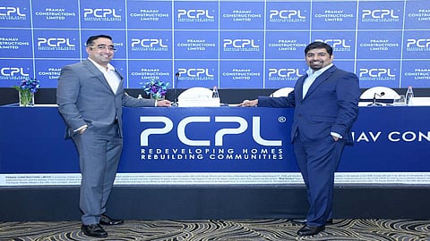 (L-R) Mr. Pranav Ashar, CMD and Mr. Ravi Ramlingham, Whole-Time Director at the IPO launch of Pranav Constructions Limited in Mumbai.