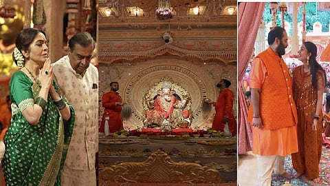 Nita and Mukesh Ambani welcome family and friends for Ganpati celebrations at their home.