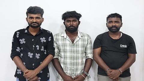 Three of the five suspects who were arrested by Thrissur Police on Thursday. 