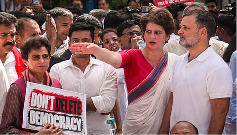 Day after oppn march, Rahul, Priyanka booked for entering Akashvani Bhawan without permission 
