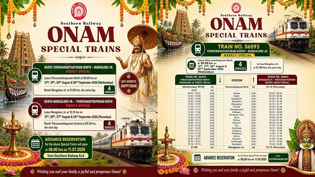 Indian Railways to run 112 special train trips for Onam rush